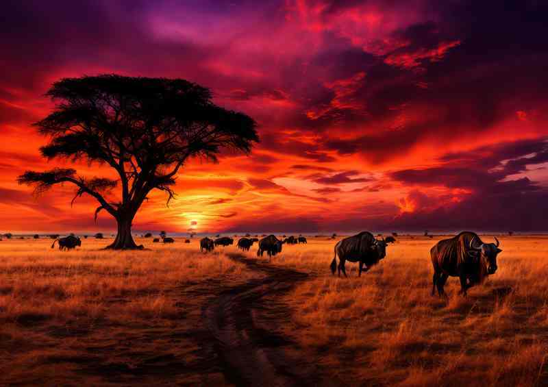 Wildebeest Migration Metal Poster