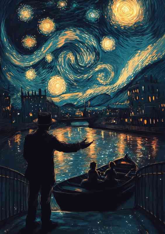 Man stands on the bridge looking at his silhouette