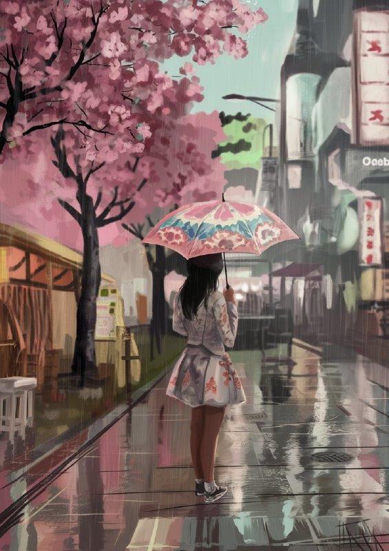 Melancholic scene of a vibrant urban setting