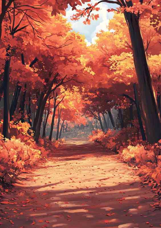 A forest path lined with autumn leaves