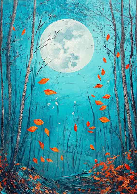 Oil painting of a turquoise and teal forest landscape