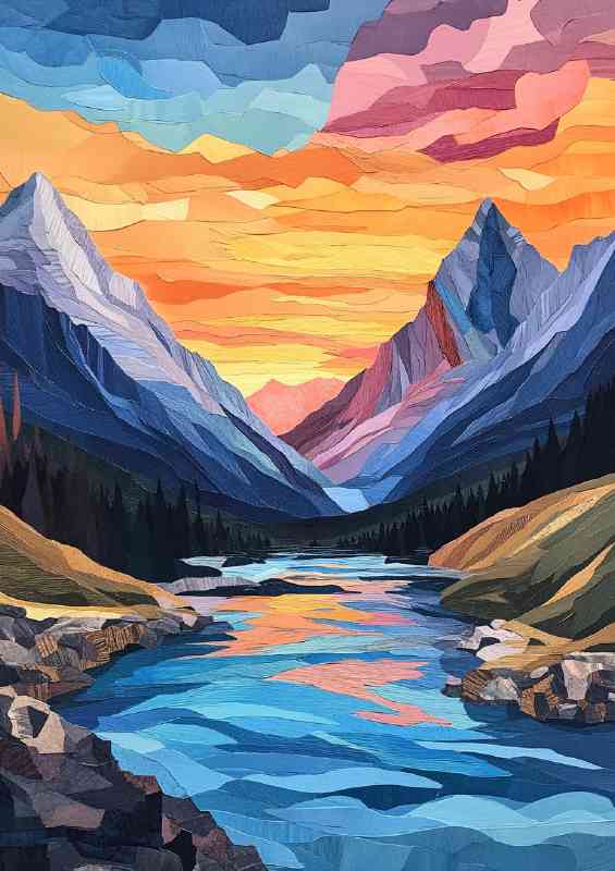 Mountain range with a river flowing