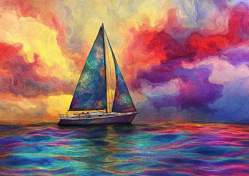 Sailboat on the sea surrounded by swirling sea