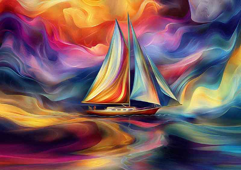 Sailboat sailing through waves of vibrant liquid