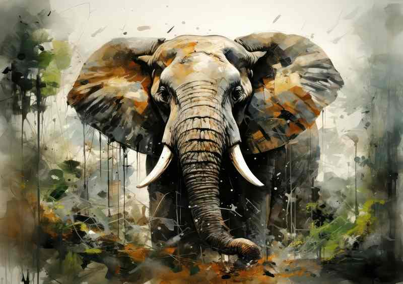 Big Elephant in the forest in a painted style