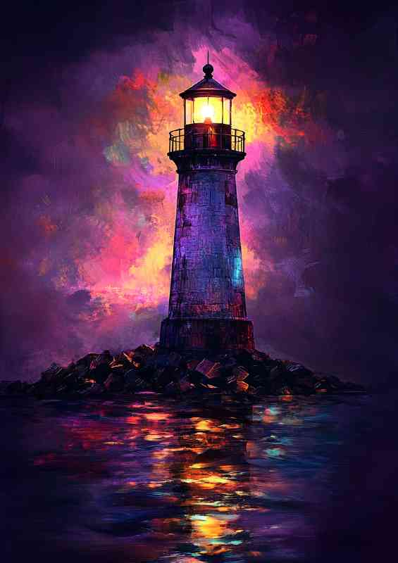 Lighthouse at night illuminated by the soft glow of darkness