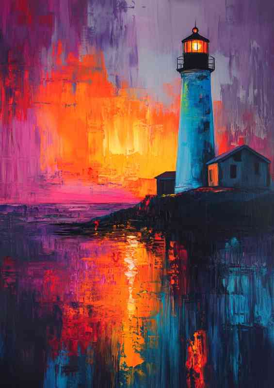 Lighthouse shines its light on the night sea