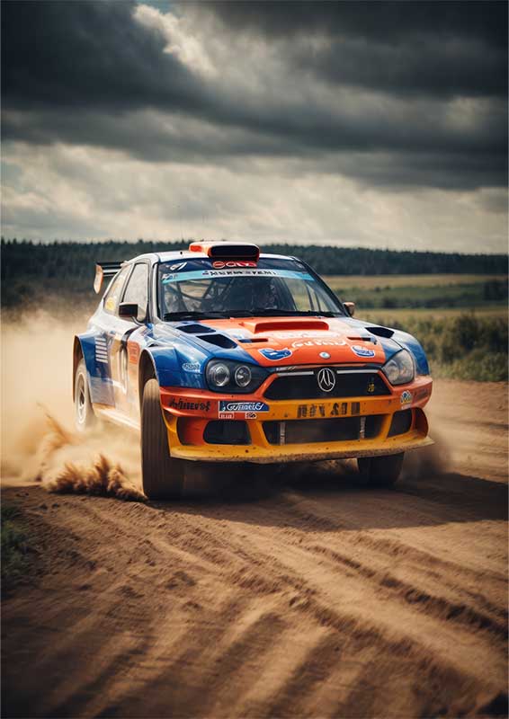 Rally Sports car racing through the dirt
