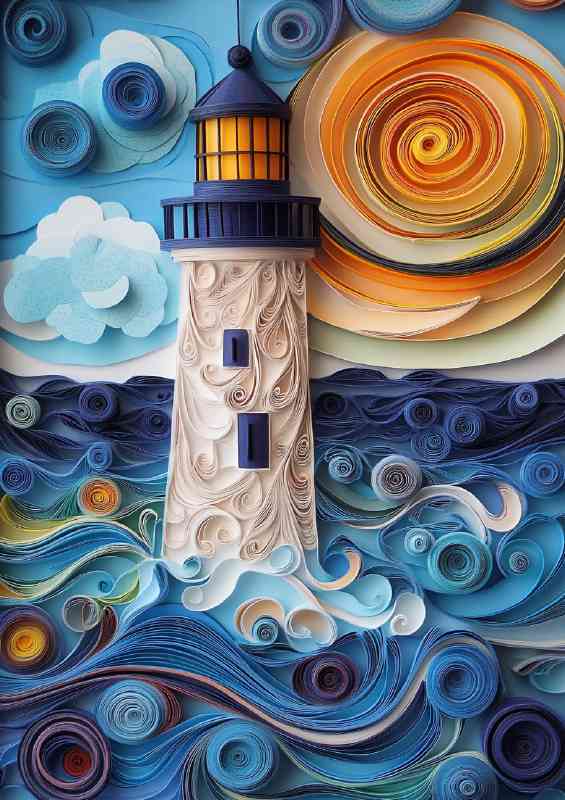 Paper quilling and kirigami create a stunning lighthouse