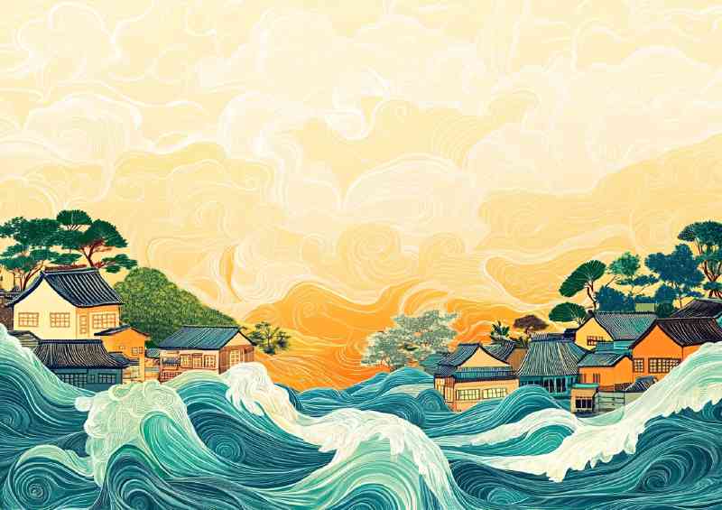 Art piece depicting an abstract crashing waves