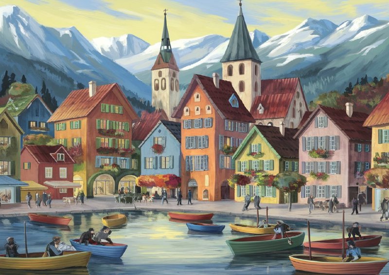 Picturesque european town nestled between the mountains