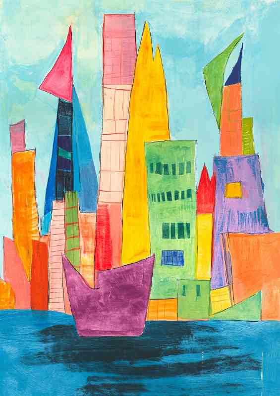 Colorful abstract modern sailing in the colourful city