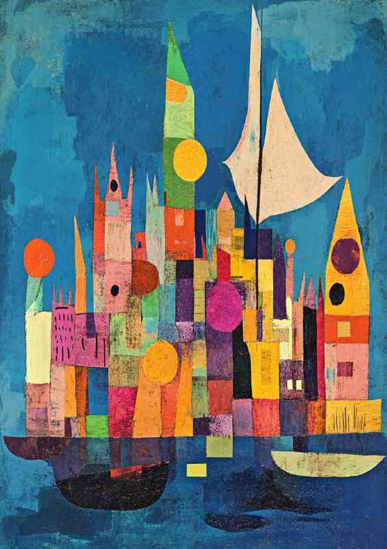 Colorful abstract modernsity sailing boats