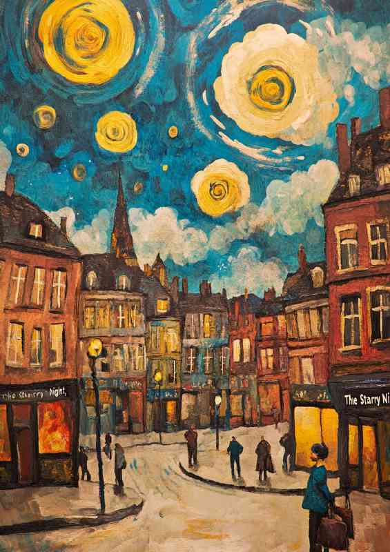 Oil painting rendered with details in gold and red in the market town