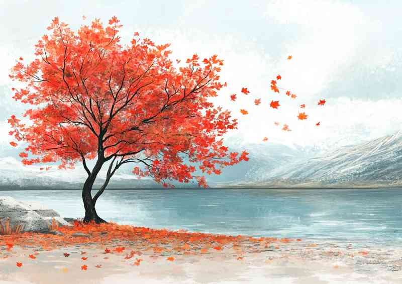 Autumn maple tree by the lake