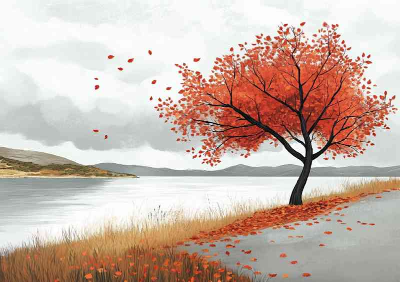 Autumn maple tree by the lake