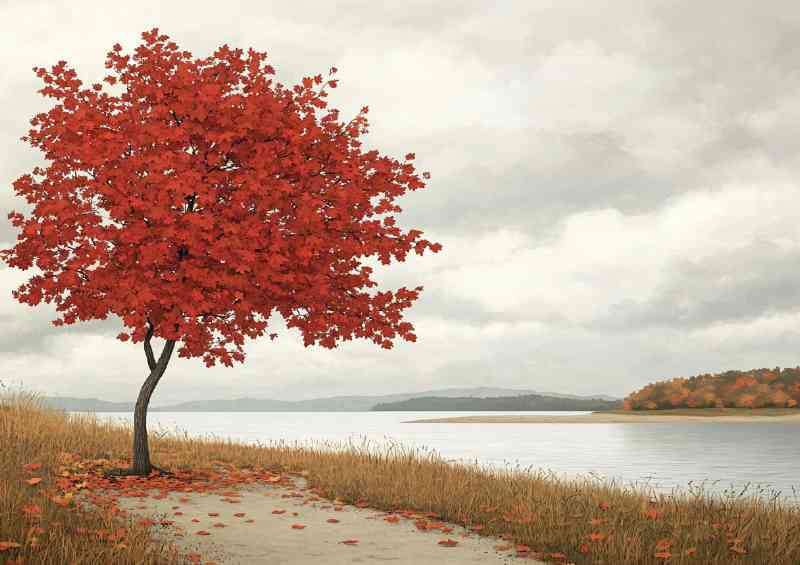 Autumn maple tree with fallen leaves