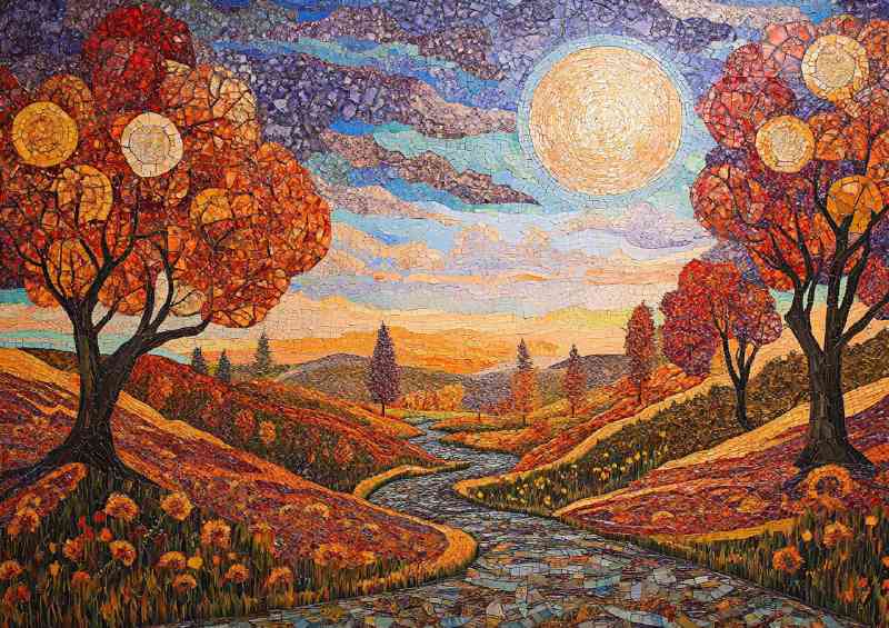 Beautiful painting of sun in an autumn