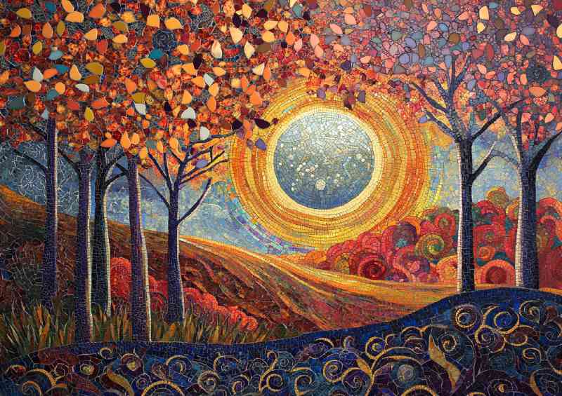 Beautiful painting of the moon in autumn