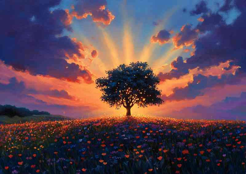 Sunset painting where the sky is glowing