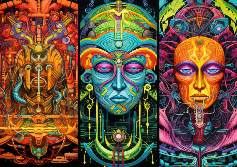 Aztec style faces to the gods