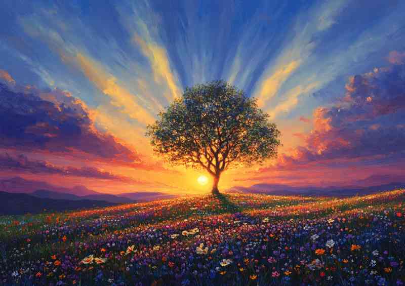 Vibrant sunset painting where the sky is painted