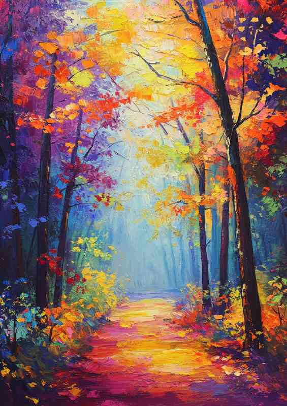 Colorful rainbow bright colors colorful autumn forest