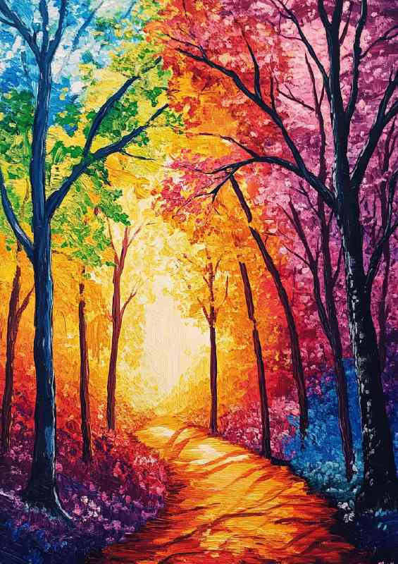 Rainbow bright colors colorful autumn forest