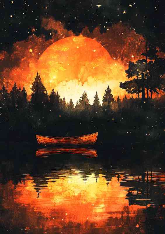 A boat on the water in front of an orange and black sea