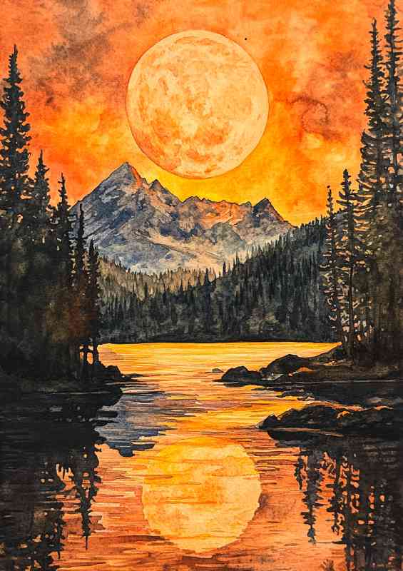 Watercolor painting of the full moon