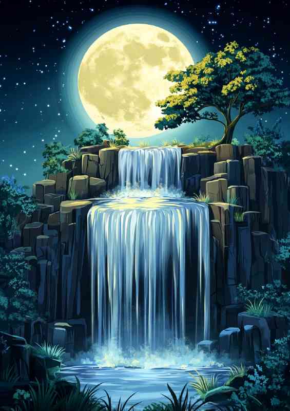 Waterfall in the sky moonlight