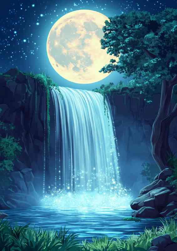 Waterfall the sky moonlight shining