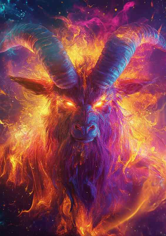 Anthropomorphic mythical beast with horns glowing