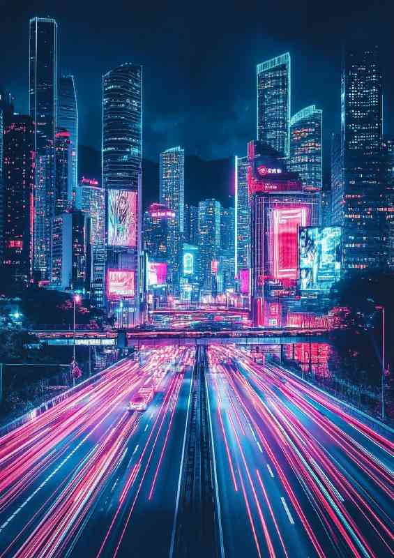 City at night illuminated by neon lights