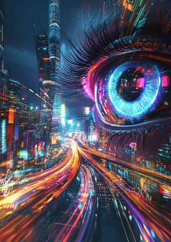 Digital art of an eye with the pupil on the highway