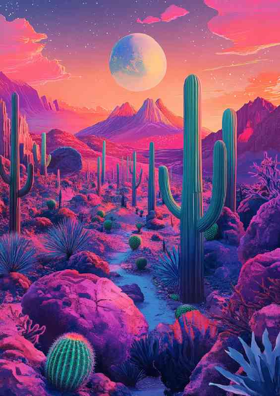 Fluid motifs of the desert cacti and surreal landscape