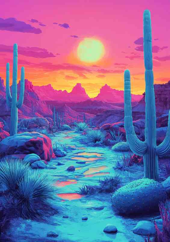 Fluid of the desert cacti and surreal landscape