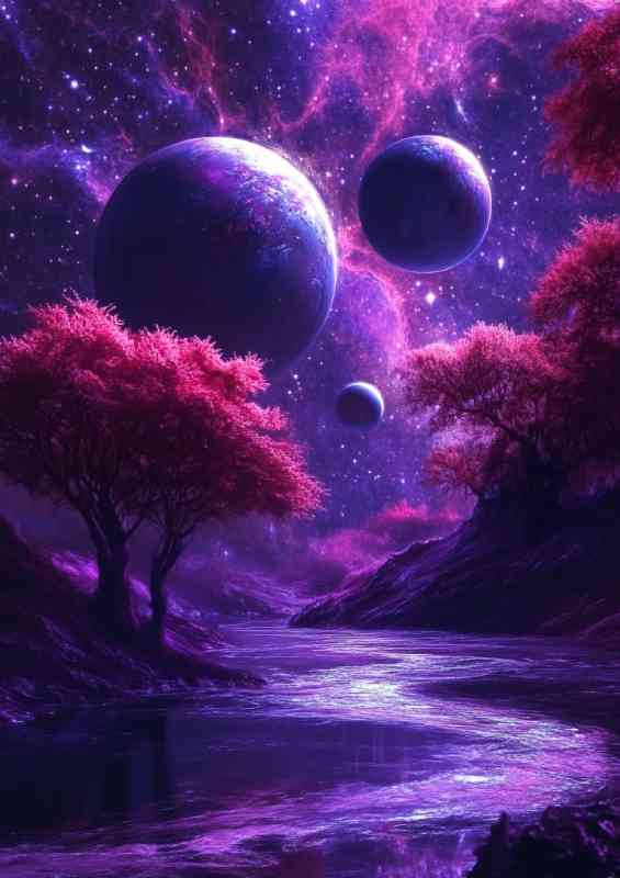 Landscape with vibrant colors featuring purple tones