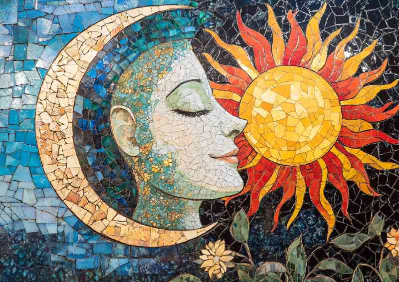 Beautiful detailed painting of the moon and sun