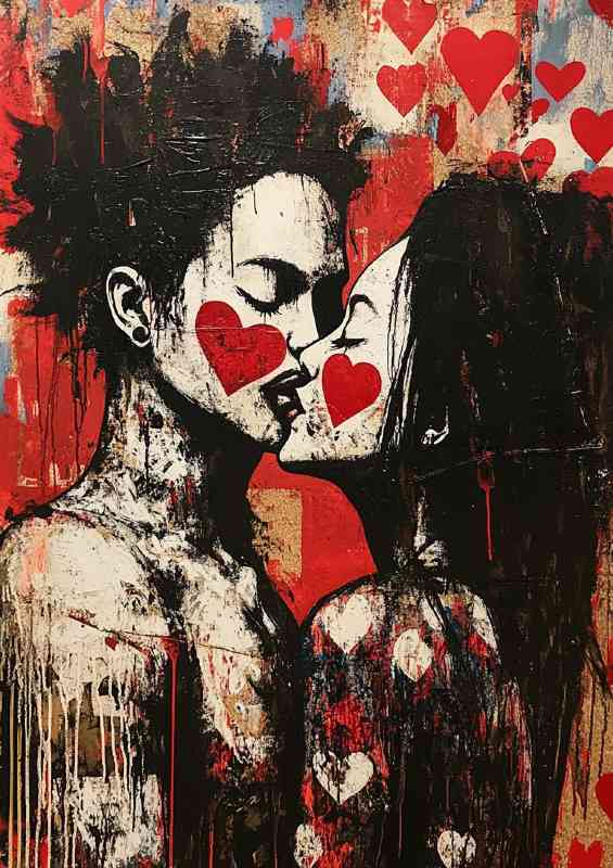 A painting of two lovers kissing