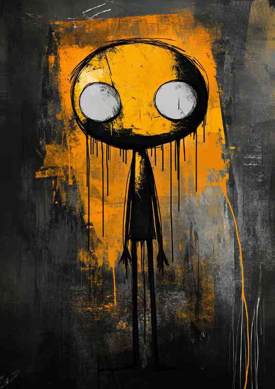 A stick figure character in yellow graffiti