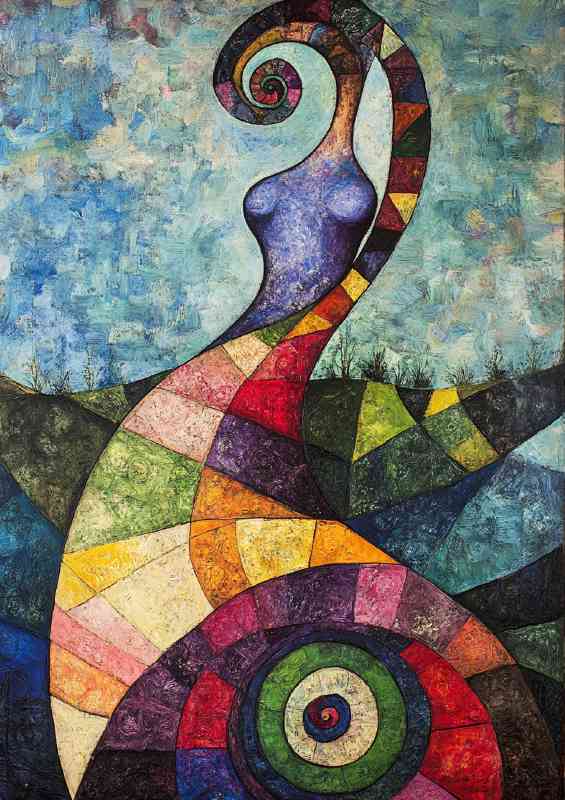 A whimsical abstract female figure in the abstract shape