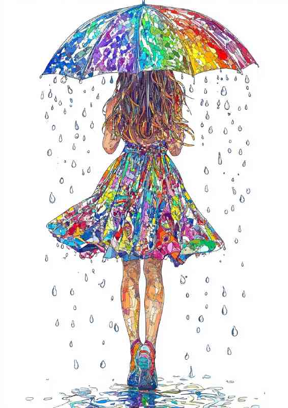 Colorful girl with an umbrella