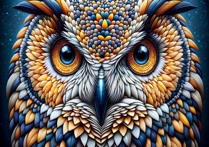 Majestic Mosaic an owl with gold and blue tones