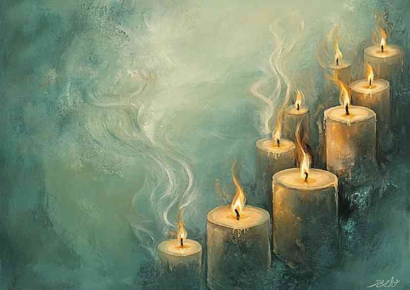 A detailed illustration of multiple lit candles