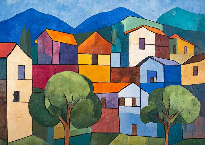 Cubist painting of a small town