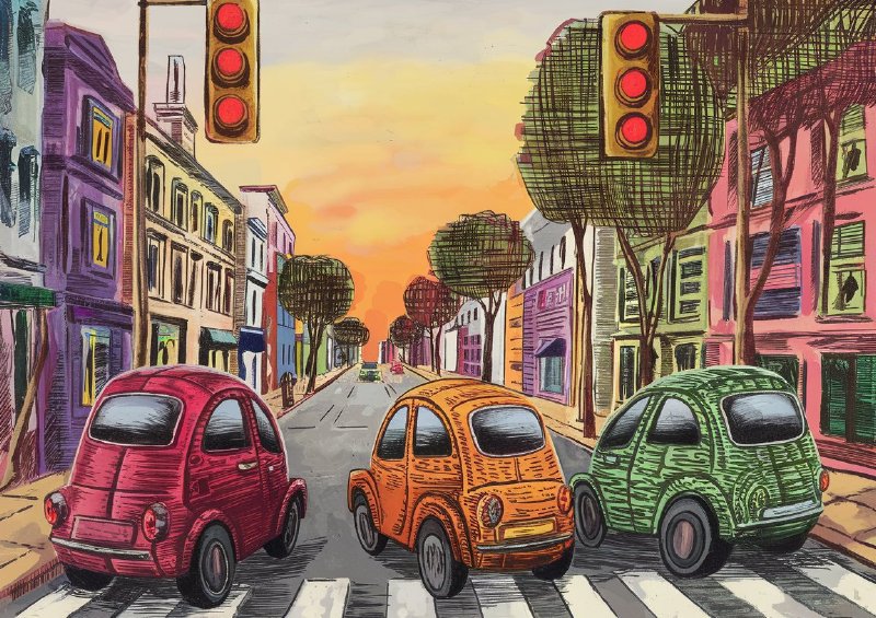 Vibrant urban street scene
