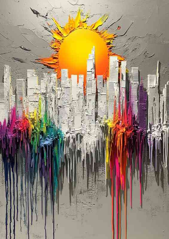 Cityscape sun shine splashed painted colours