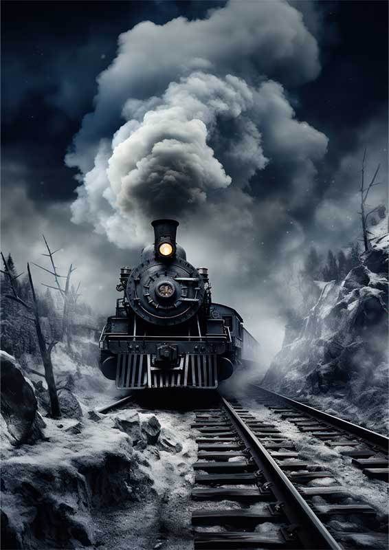 Black And White Steam Train Going Down the Track