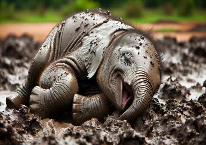Muddy Munchkin a baby elephant rolling in mud